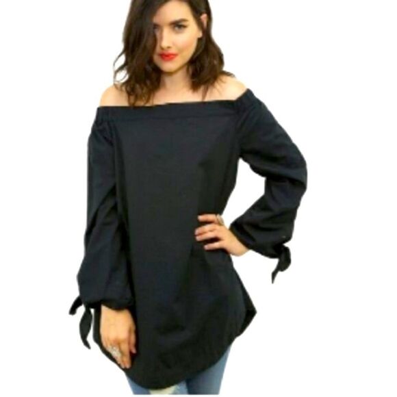Free People Show Me Some Shoulder Black Top Witchy Romantic Goth Size Small - Picture 1 of 10